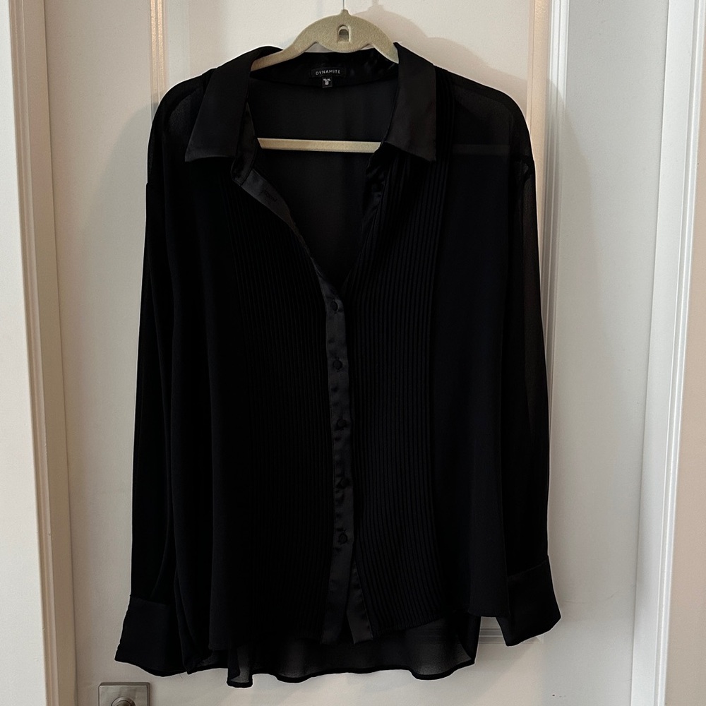 Black Tuxedo Dress Shirt with Sheer Back